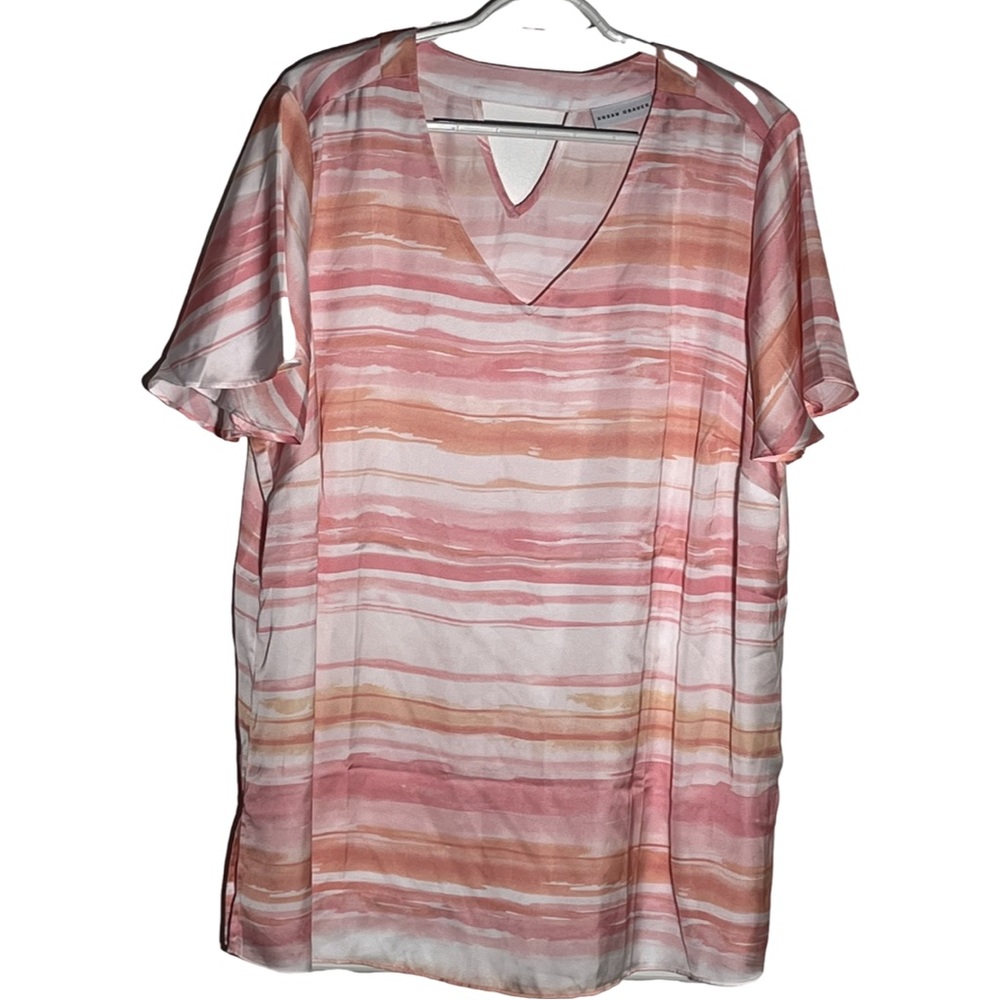 Susan Graver Printed Charmeuse Flutter-Sleeve Tun… - image 1